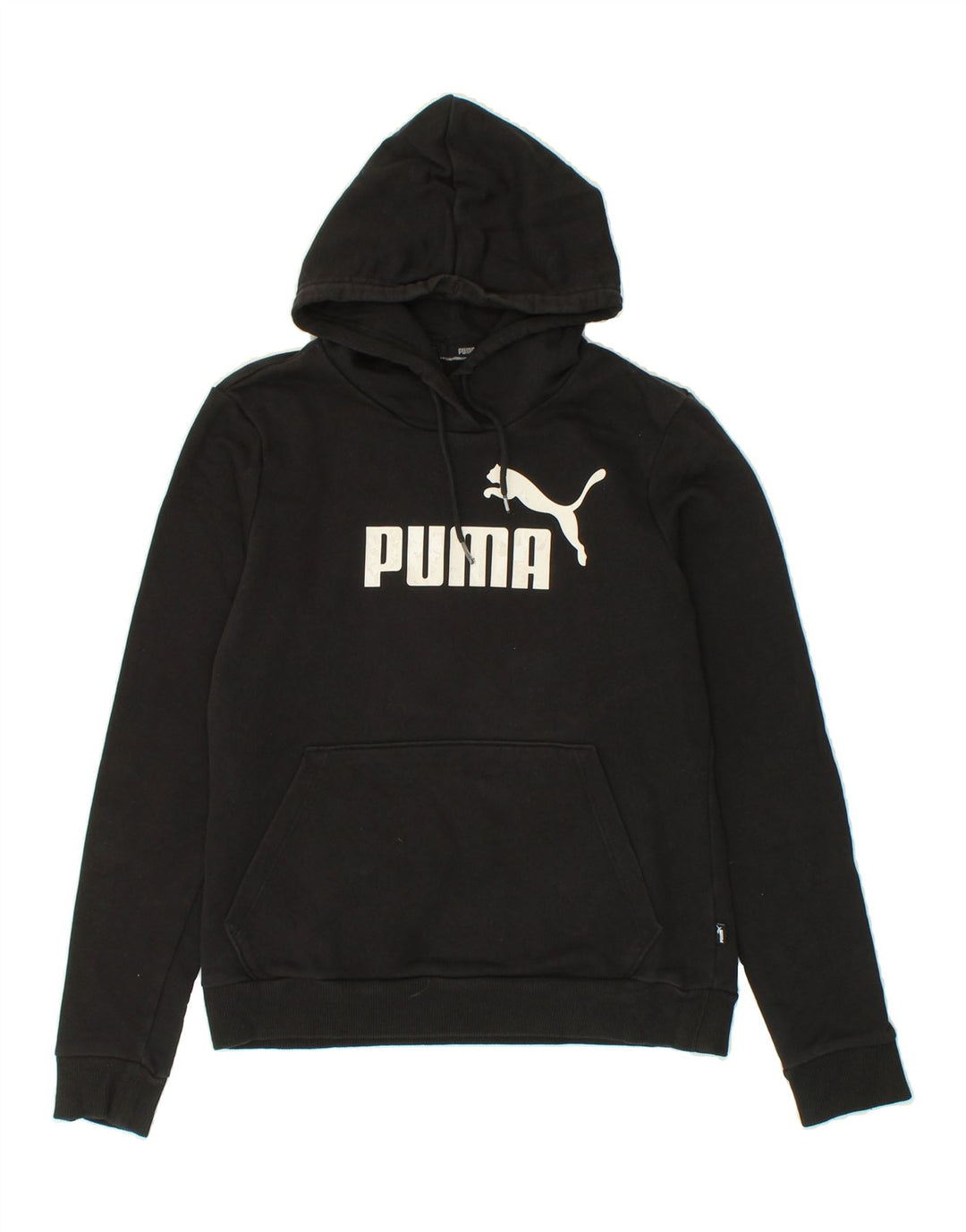 PUMA Womens Graphic Hoodie Jumper UK 12 Medium Black Vintage Puma and Second-Hand Puma from Messina Hembry 
