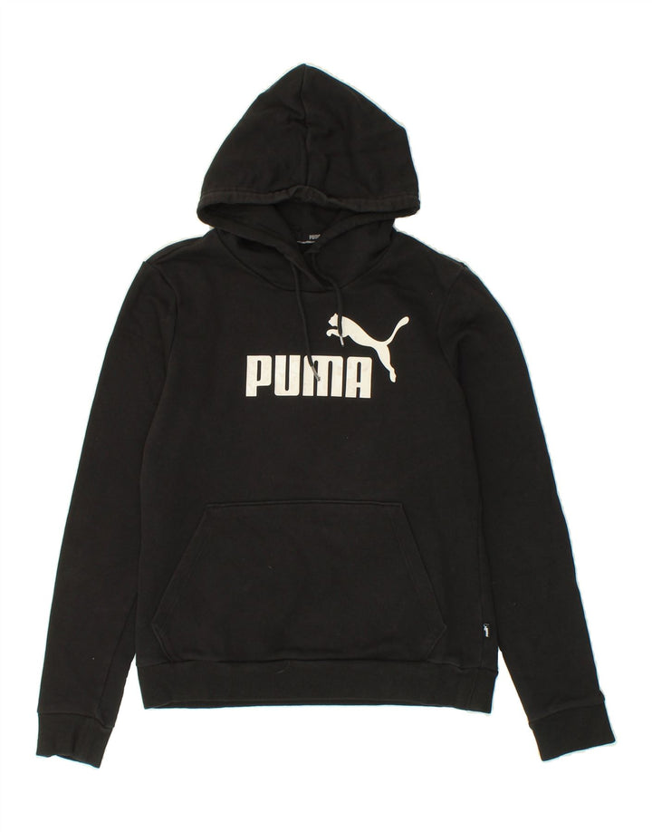 PUMA Womens Graphic Hoodie Jumper UK 12 Medium Black Vintage Puma and Second-Hand Puma from Messina Hembry 