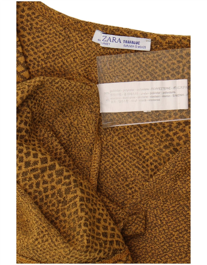 ZARA Robe moulante à manches longues pour femme UK 8 Petit imprimé animal jaune