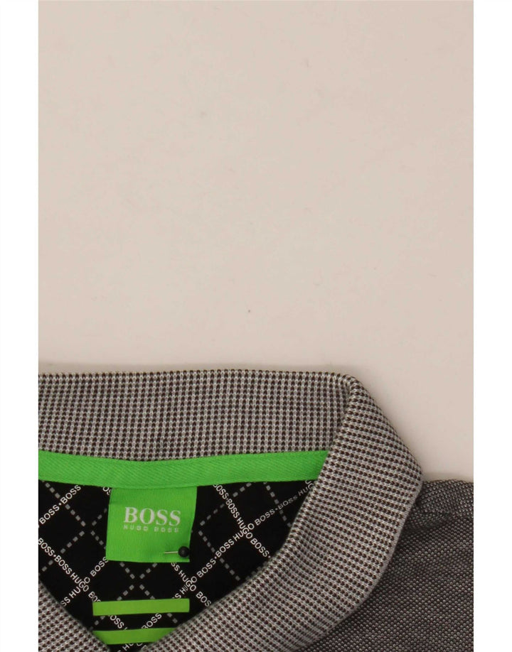 Hugo Boss Mens Polo Shirt Large Grey Striped Cotton