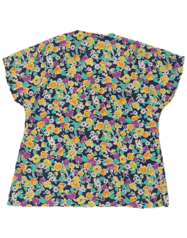 vintage Femme Chemise À Manches Courtes Blouse UK 16 Grand Floral Multicolore