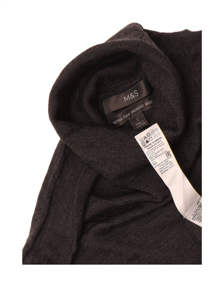 Marks & Spencer Pull col roulé pour homme en laine mérinos Gris Taille L