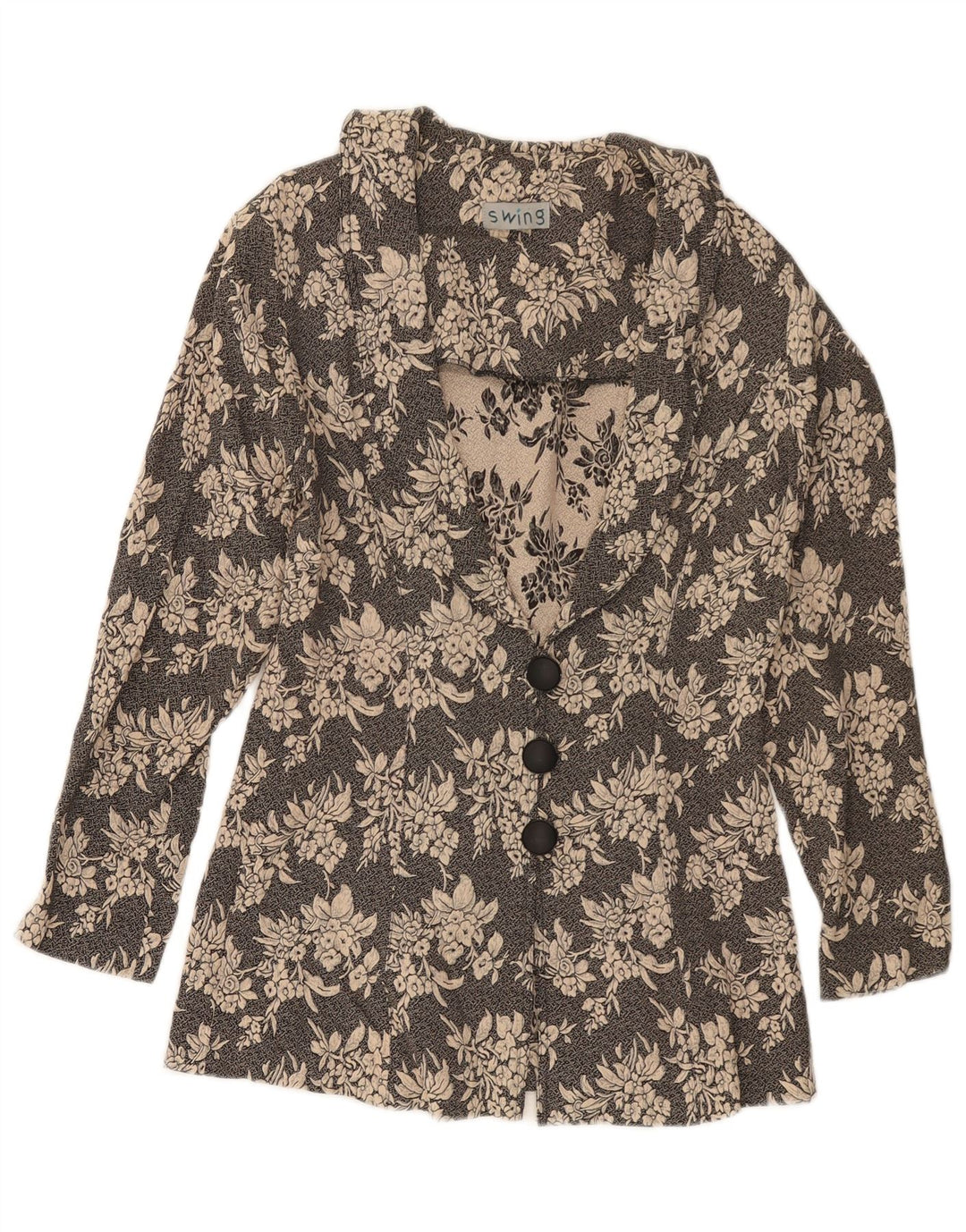 VINTAGE Femme 3 Bouton Blazer Veste UK 10 Petit Noir Floral