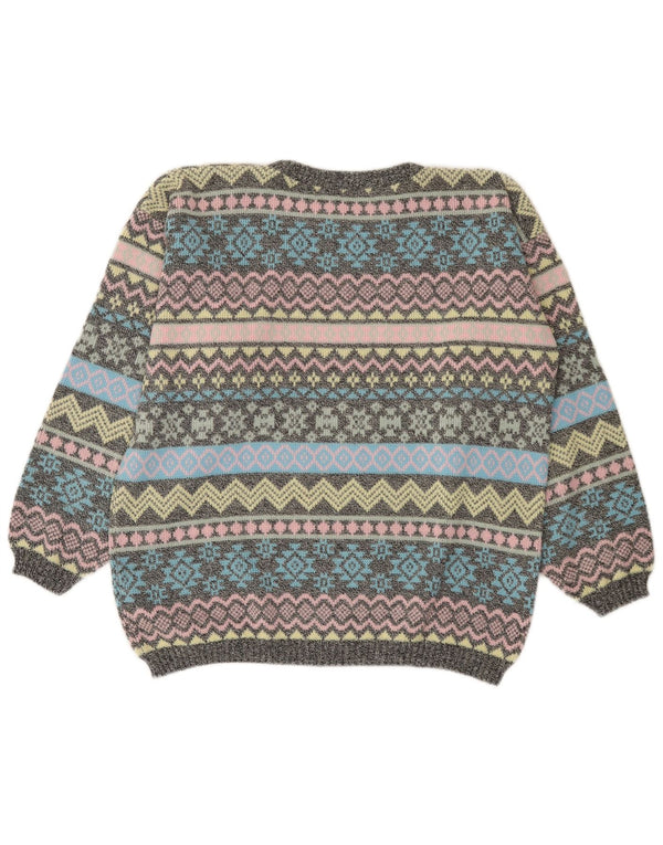 vintage Womens Boat Neck Jumper Sweater UK 14 Grand Multicolore Fair Isle