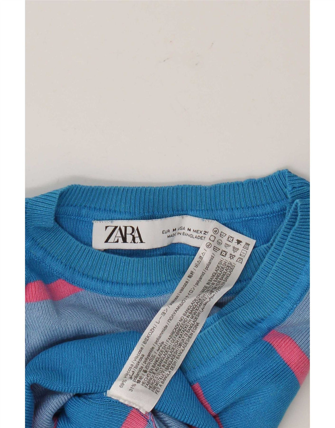 Zara Femme Crop Débardeur UK 12 Bleu Moyen Rayé Viscose