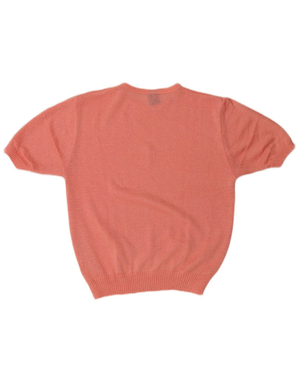 vintage Femme Manches Courtes Blouse Top IT 44 Acrylique Rose Moyen