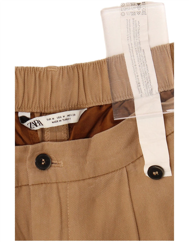 ZARA Femme Pantalon Court Pegged Moyen W28 L23 Marron Lyocell