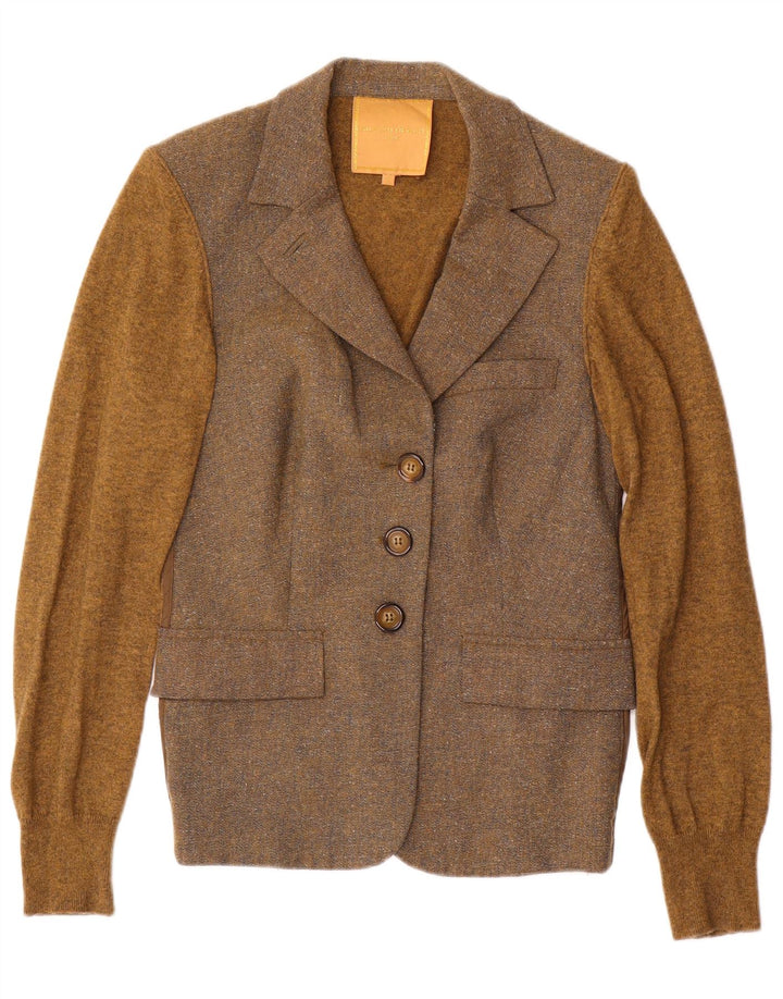 Silvian Heach Veste blazer en tricot pour femme UK 12 Marron moyen Colourblock
