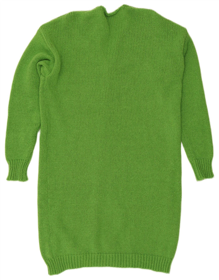 vintage Womens Longline Open Cardigan Sweater UK 14 Polyester vert moyen