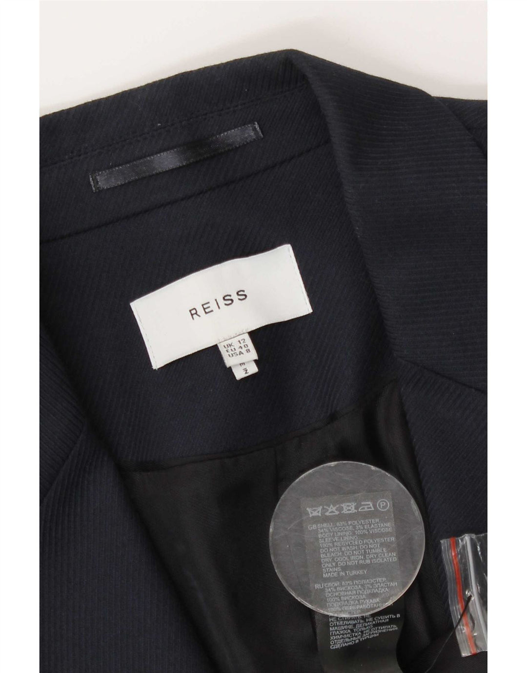 Reiss Veste blazer à double boutonnage pour femme UK 12 Bleu marine moyen Polyester