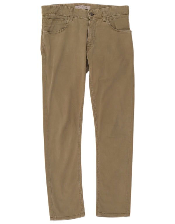 Zara Mens Slim Casual Trousers EU 38 Small W30 L28 Khaki Cotton