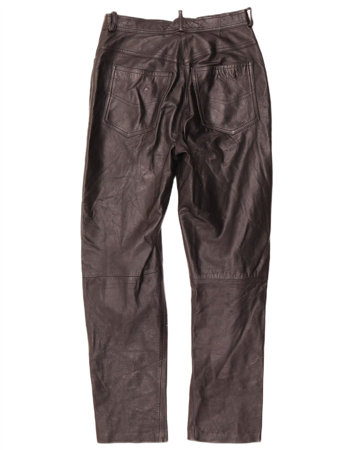 VINTAGE Pantalon droit femme IT 42 Medium W28 L29 Cuir noir