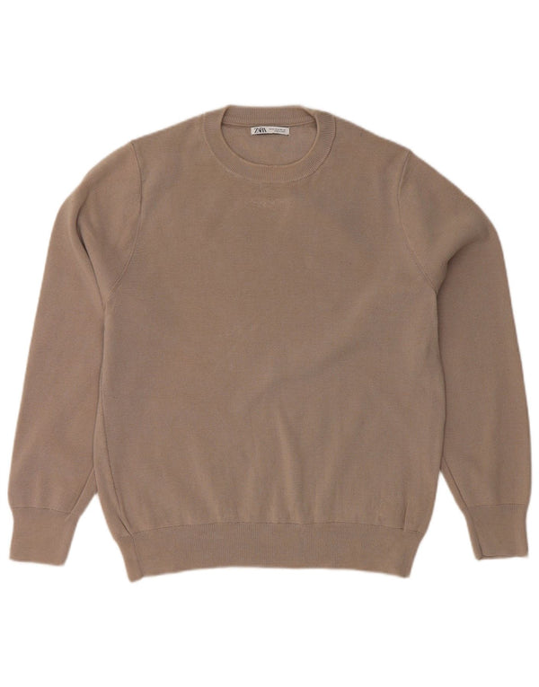 ZARA Pull à col rond pour femme UK 14 Coton gris moyen