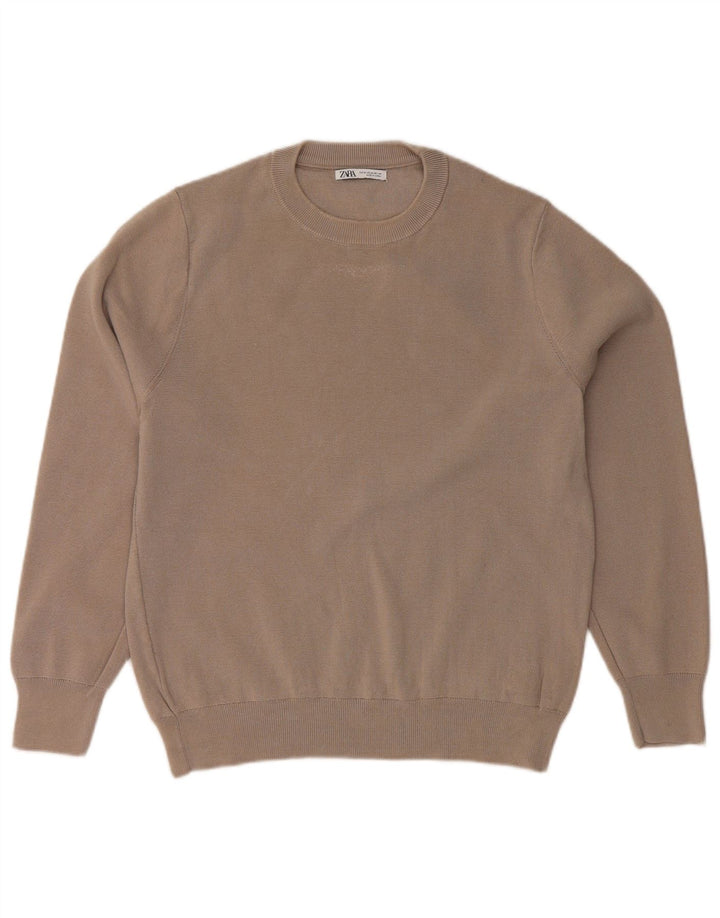 ZARA Pull à col rond pour femme UK 14 Coton gris moyen