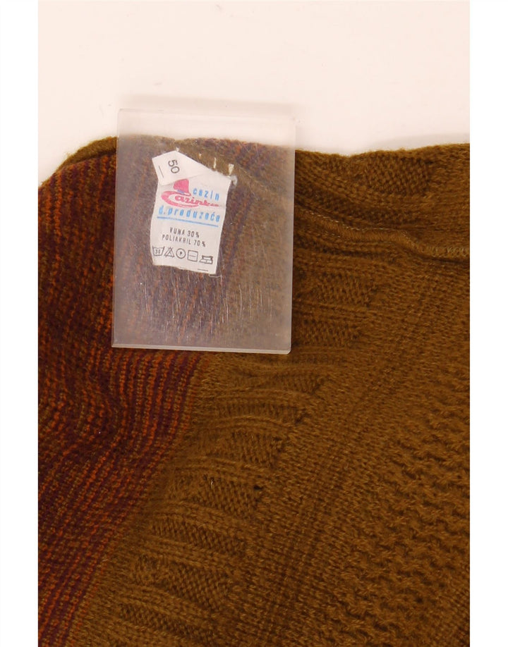 vintage Mens Button Neck Jumper Pull EU 50 Moyen Kaki Fair Isle