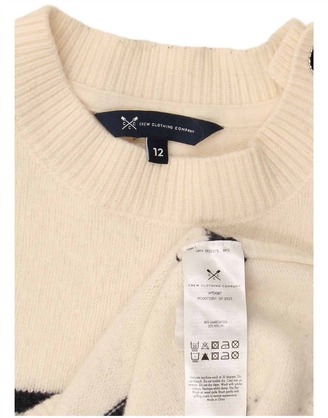 CREW CLOTHING Pull à col rond pour femme UK 12 Medium Off White