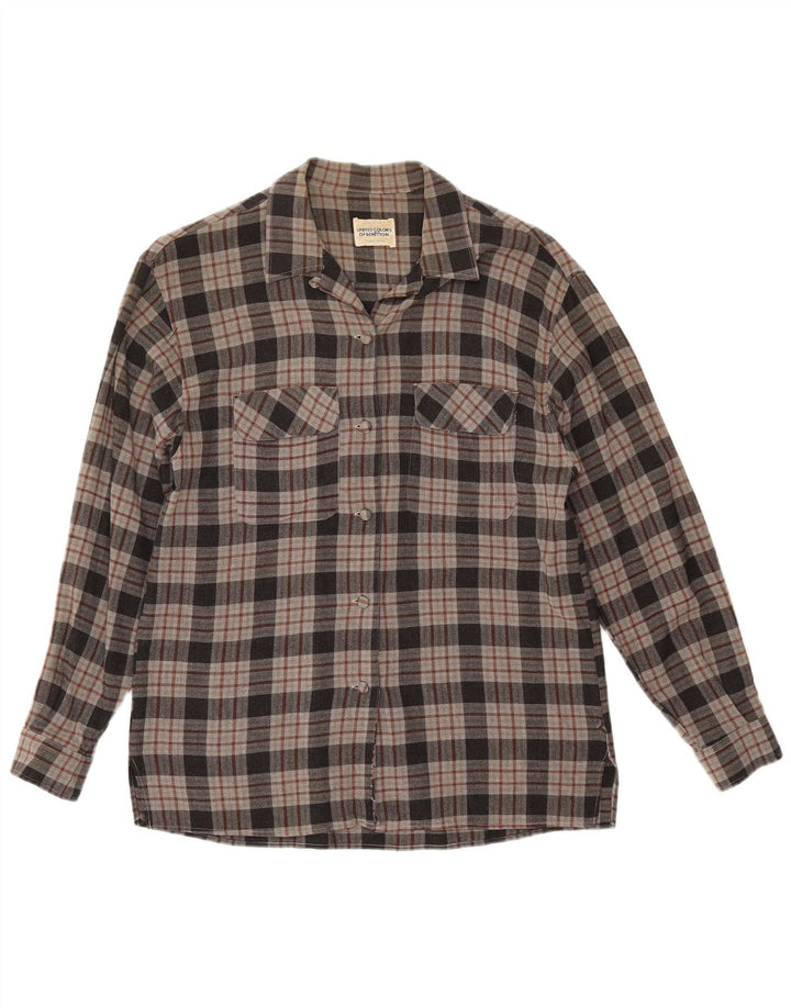 Benetton Chemise en flanelle pour femme UK 42 Gris moyen à carreaux Viscose