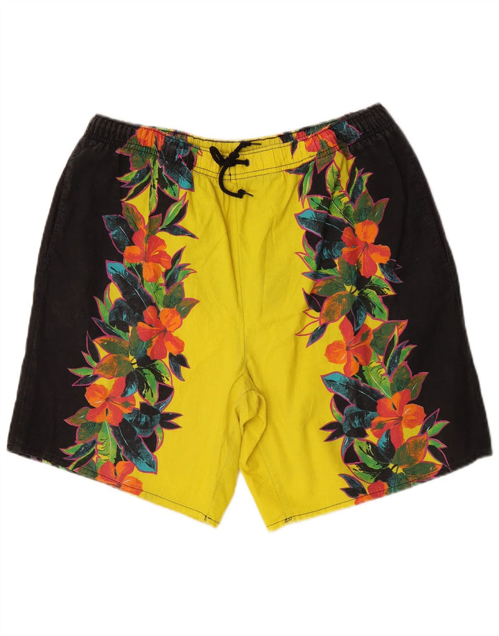 short de bain graphique vintage pour hommes grand polyester floral jaune