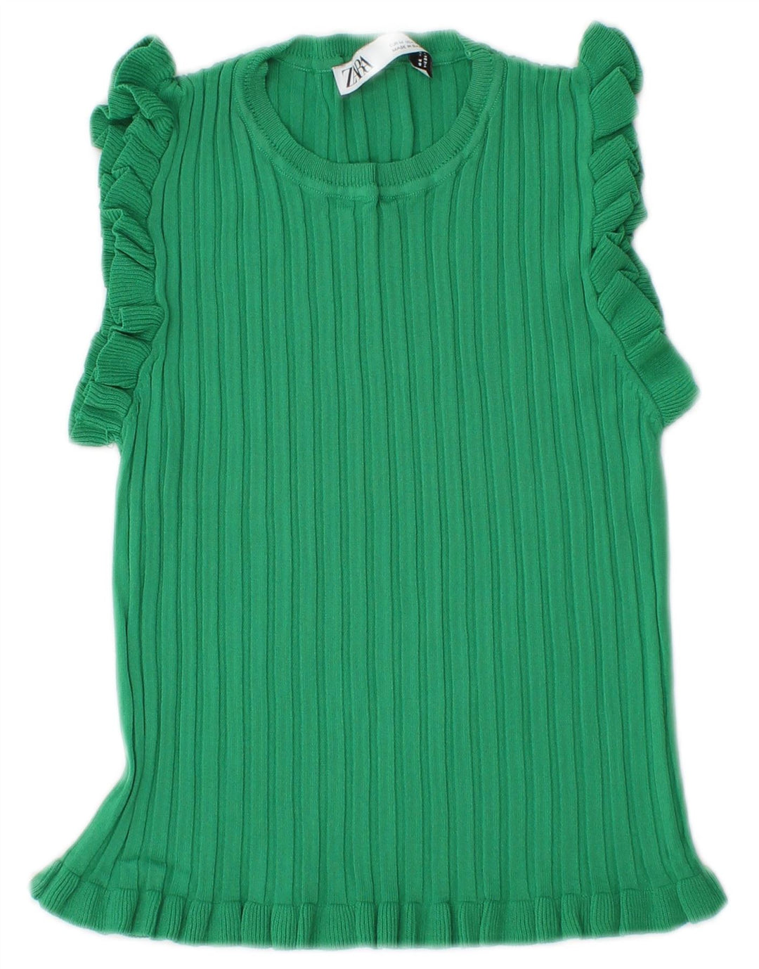 Zara Womens Crop T-Shirt Top UK 12 Vert Moyen