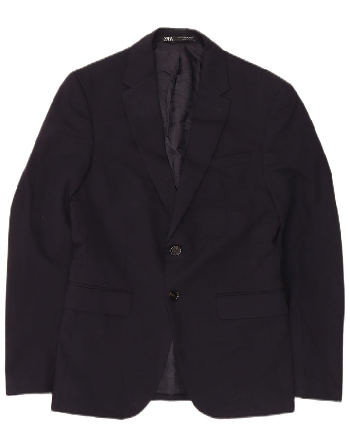Zara Veste Blazer 2 Boutons Homme EU 44 XS Bleu Marine Polyester