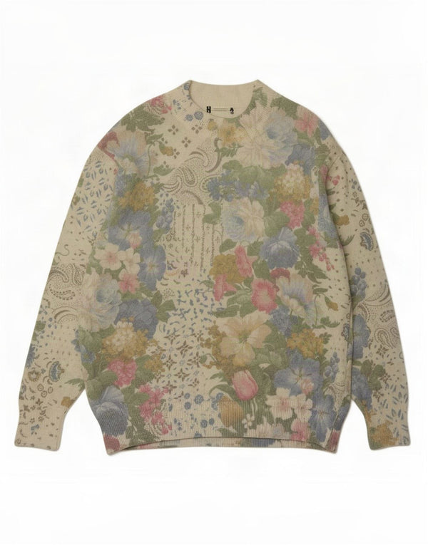 vintage Womens Turtle Neck Jumper Pull UK 16 Grand Vert Floral