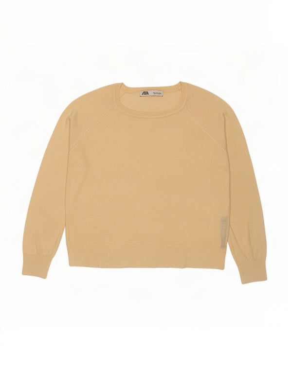Zara Pull surdimensionné à col bateau pour femme UK 10 Petite viscose jaune