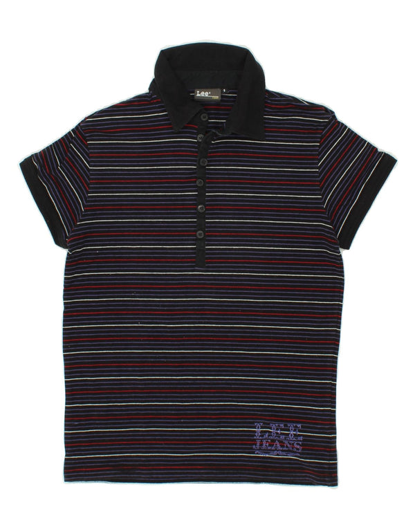 LEE Womens Polo Shirt UK 10 Small Navy Blue Striped Cotton