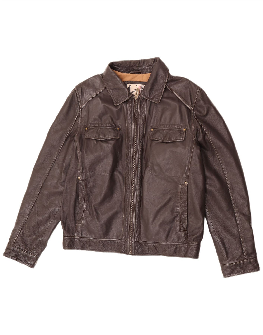 Guess Veste en cuir pour homme UK 38 Cuir marron moyen