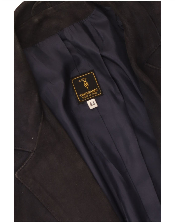 Trussardi Veste Blazer En Daim À 2 Boutons Femme IT 44 Bleu Marine Moyen