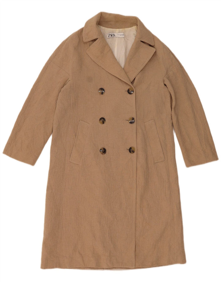 ZARA Manteau croisé pour femme UK 14 Coton beige moyen