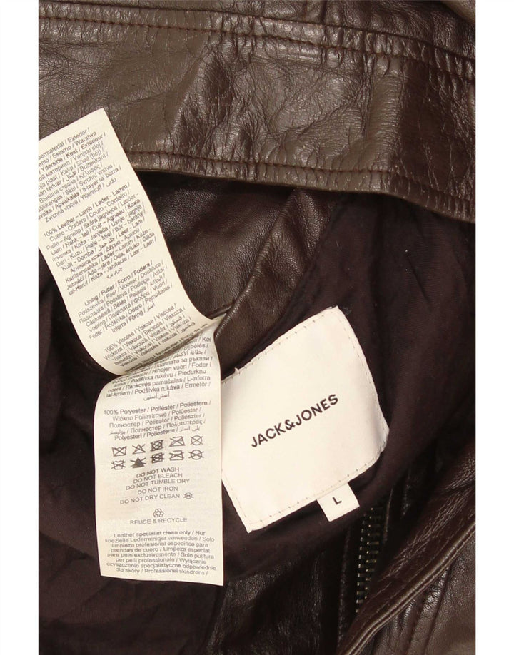 Jack & Jones Veste en cuir pour homme UK 40 Large Marron