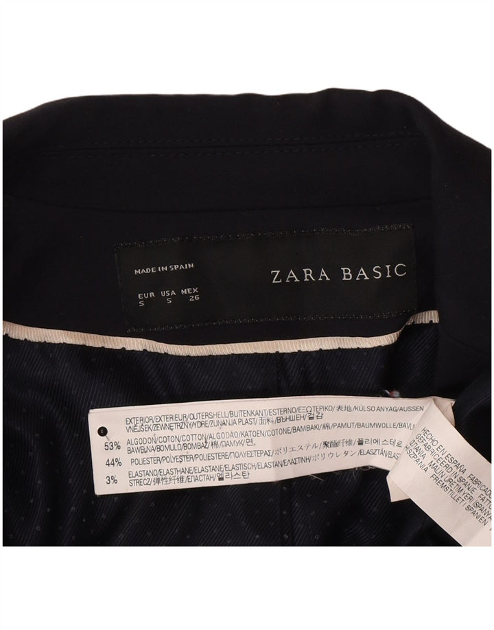Zara Femme 1 Bouton Blazer Veste UK 10 Petit Bleu Marine Coton