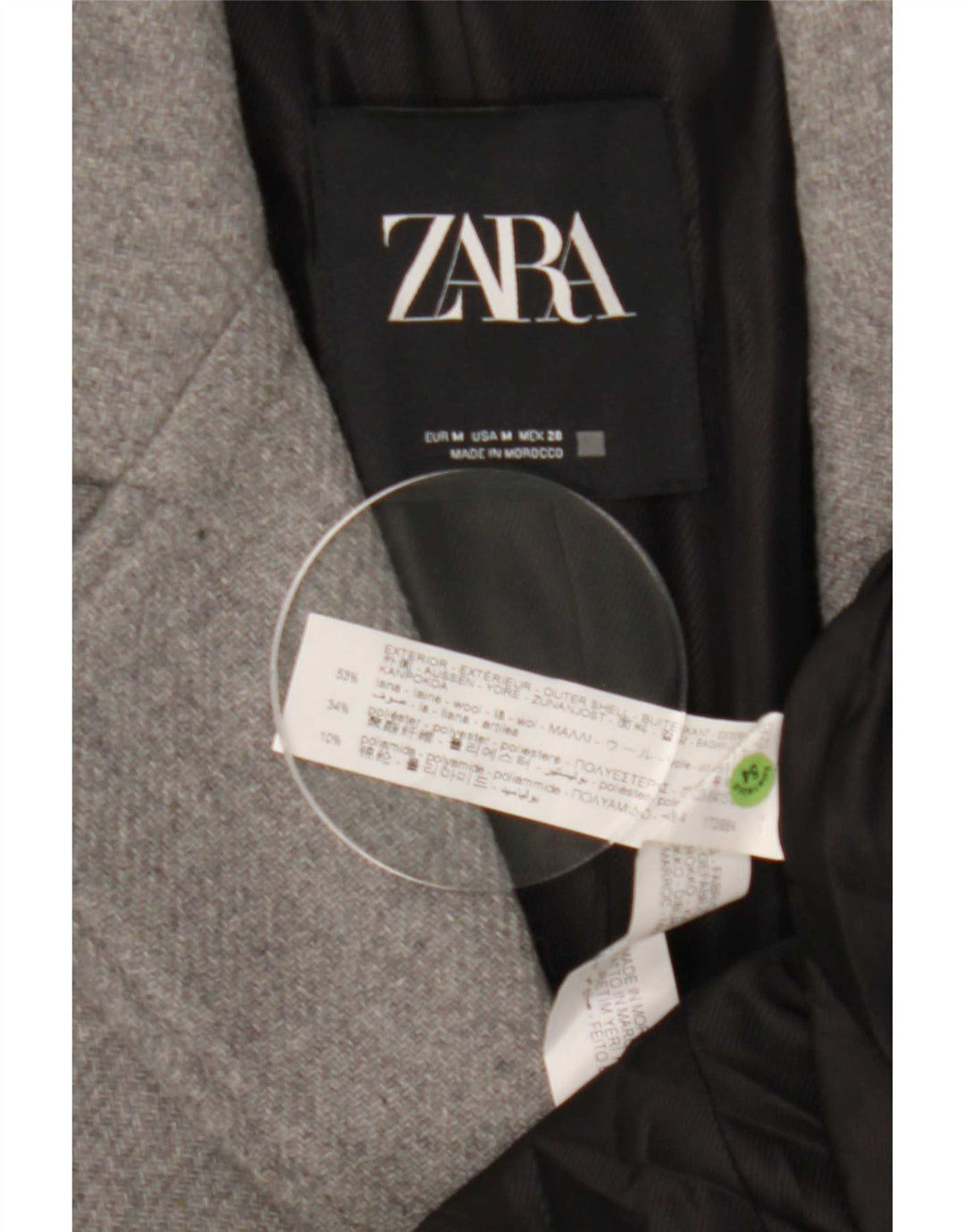 Zara Femme Pardessus UK 12 Laine Gris Moyen