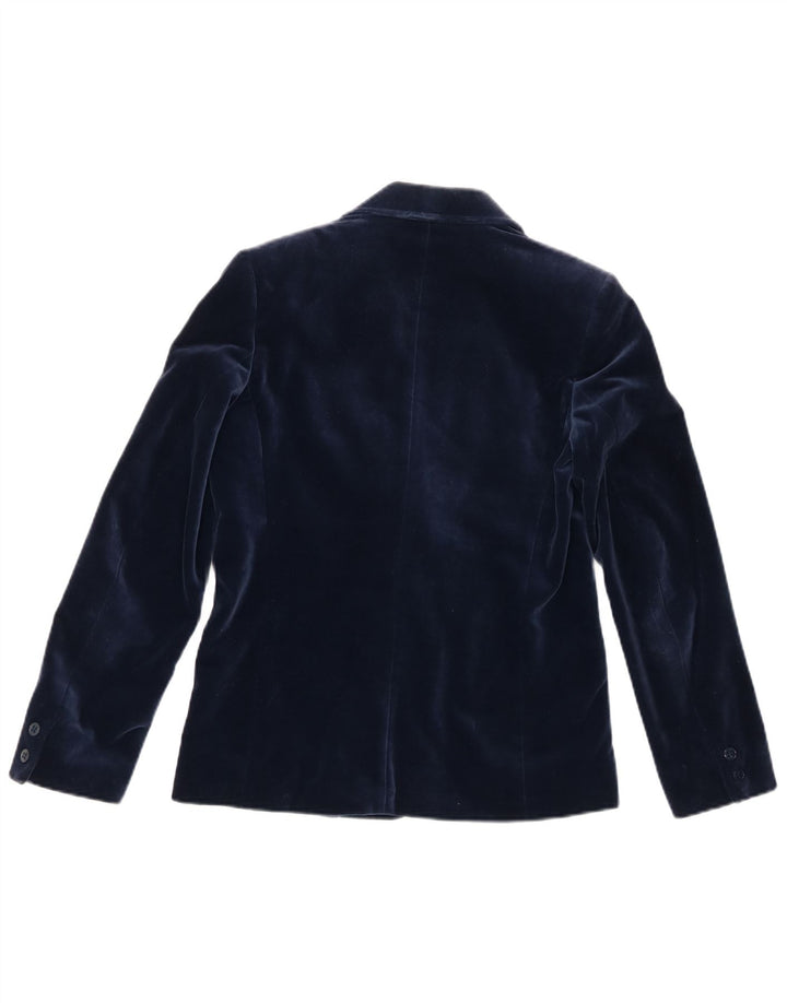 Jaeger Veste blazer en velours à 2 boutons pour femme UK 8 Small Bleu marine en coton