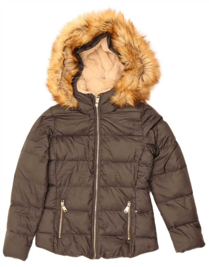 Zara Veste matelassée à capuche pour femme UK 6 XS Gris Polyester