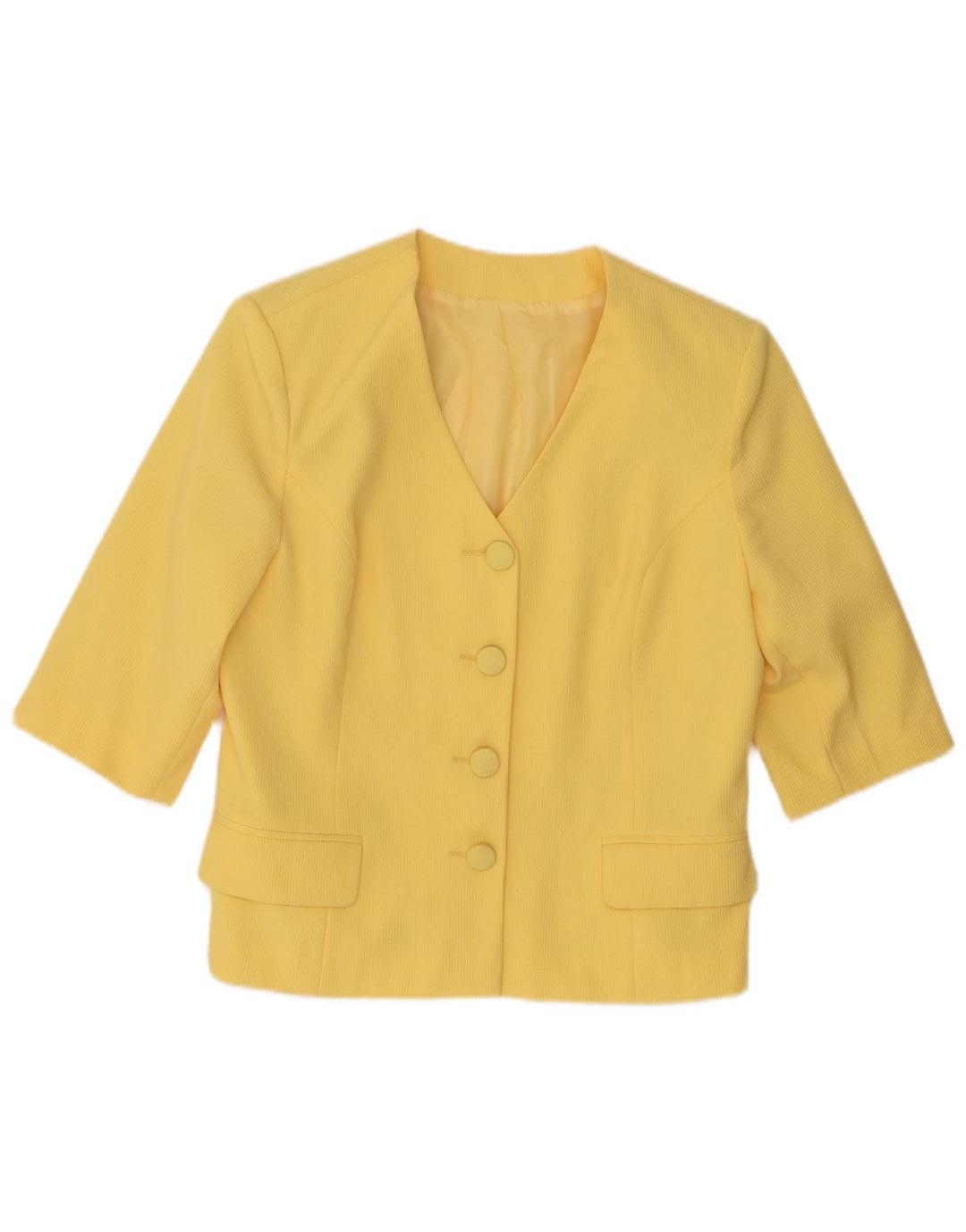 vintage Femmes 4 Boutons Manches Courtes Blazer Veste UK 12 Jaune Moyen