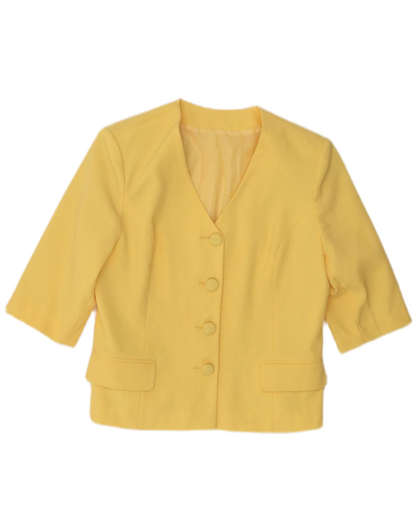 vintage Femmes 4 Boutons Manches Courtes Blazer Veste UK 12 Jaune Moyen