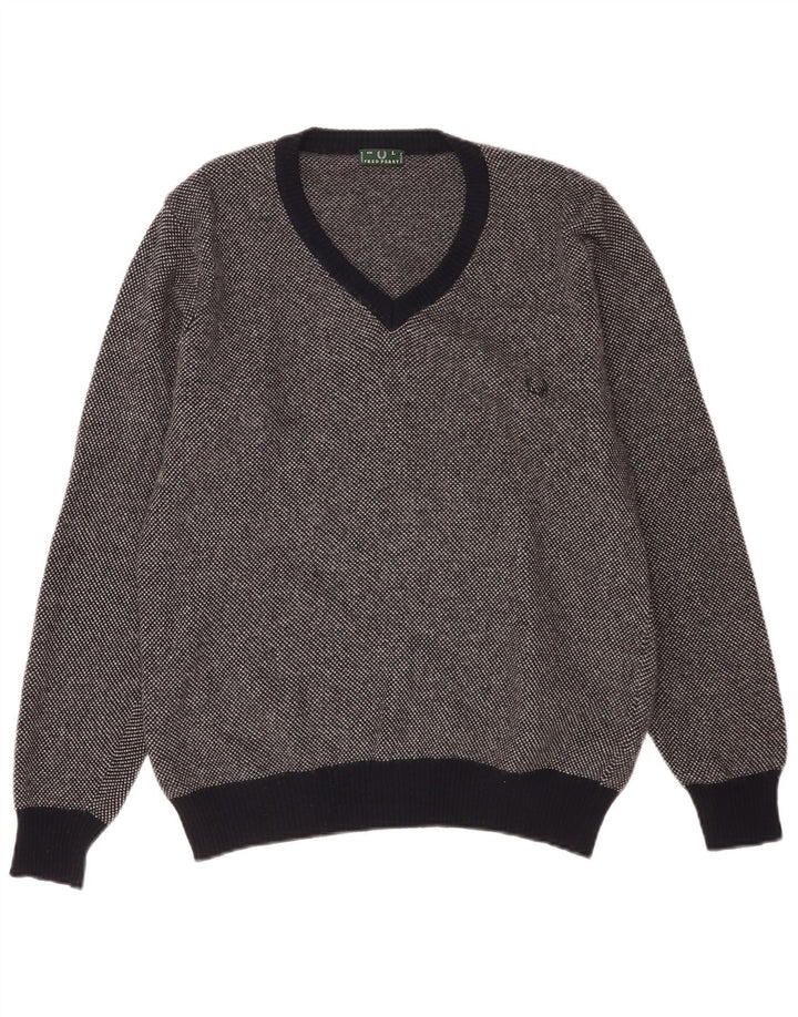 Fred Perry Pull col V pour homme en laine à pois bleu marine Taille L