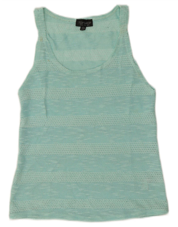 Topshop Débardeur Femme UK 8 Petit Polyester Rayé Turquoise