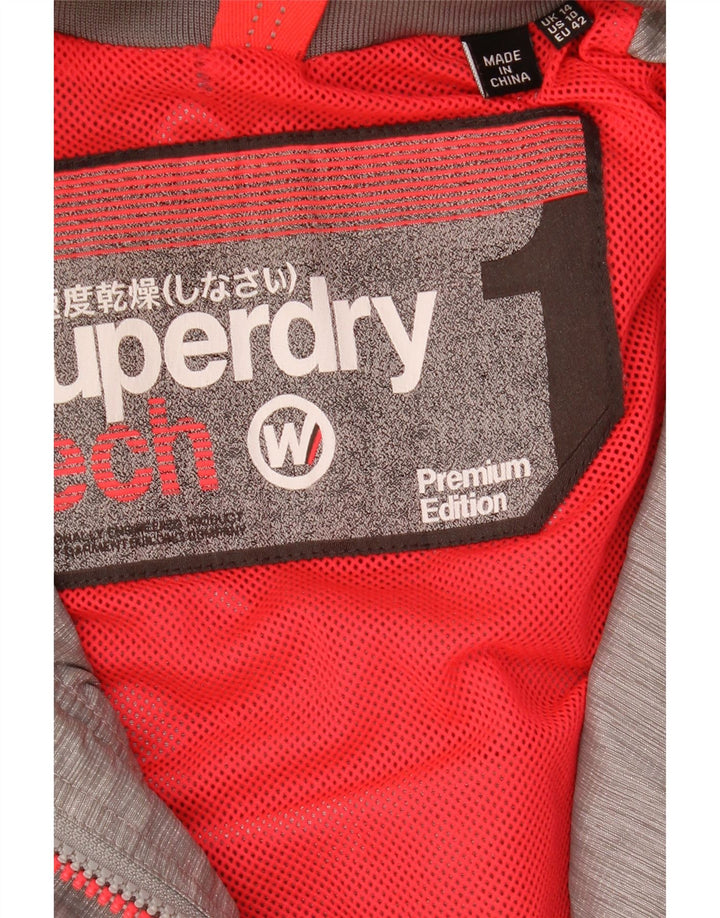 Superdry Veste de pluie à capuche pour femme UK 14 Large Gris moucheté