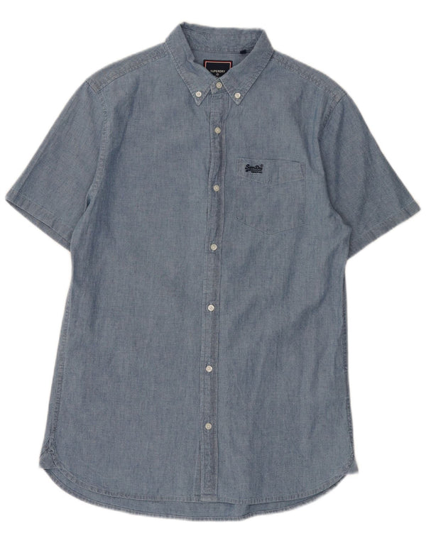 Superdry Chemise à Manches Courtes Homme Petit Bleu Coton