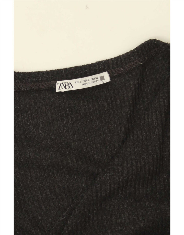 Zara T-Shirt Femme Top UK 14 Large Noir
