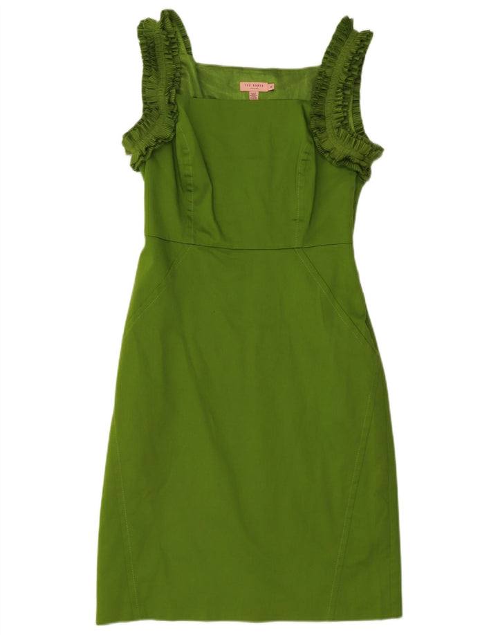 Ted Baker Robe fourreau sans manches à volants pour femme Taille 3 Coton vert moyen