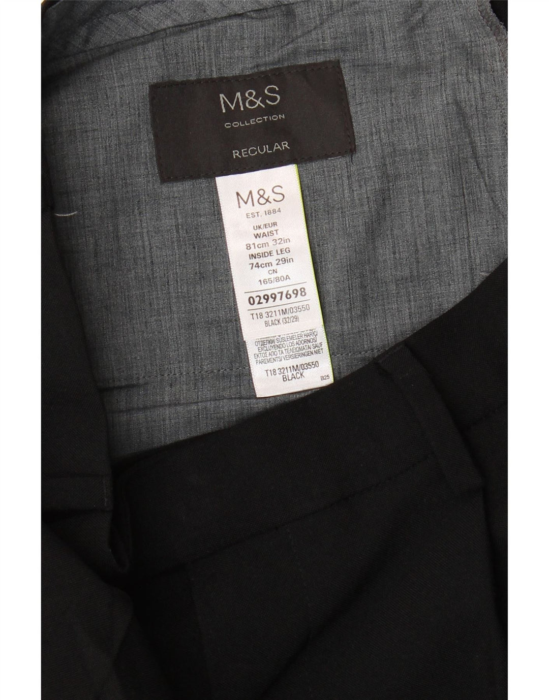 Marks & Spencer Pantalon de costume pour homme W32 L29 Noir Polyester