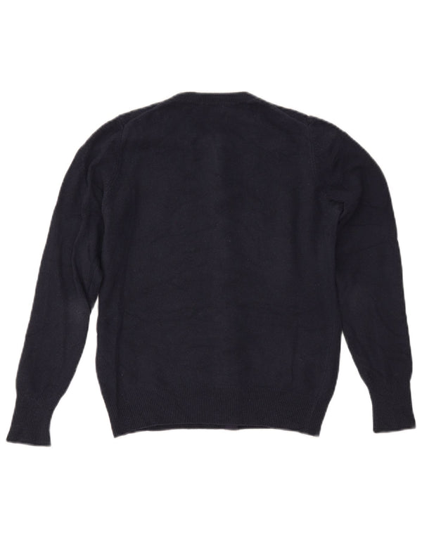 BENETTON Femmes Crop Cardigan Pull UK 6 XS Bleu Marine Laine Mérinos