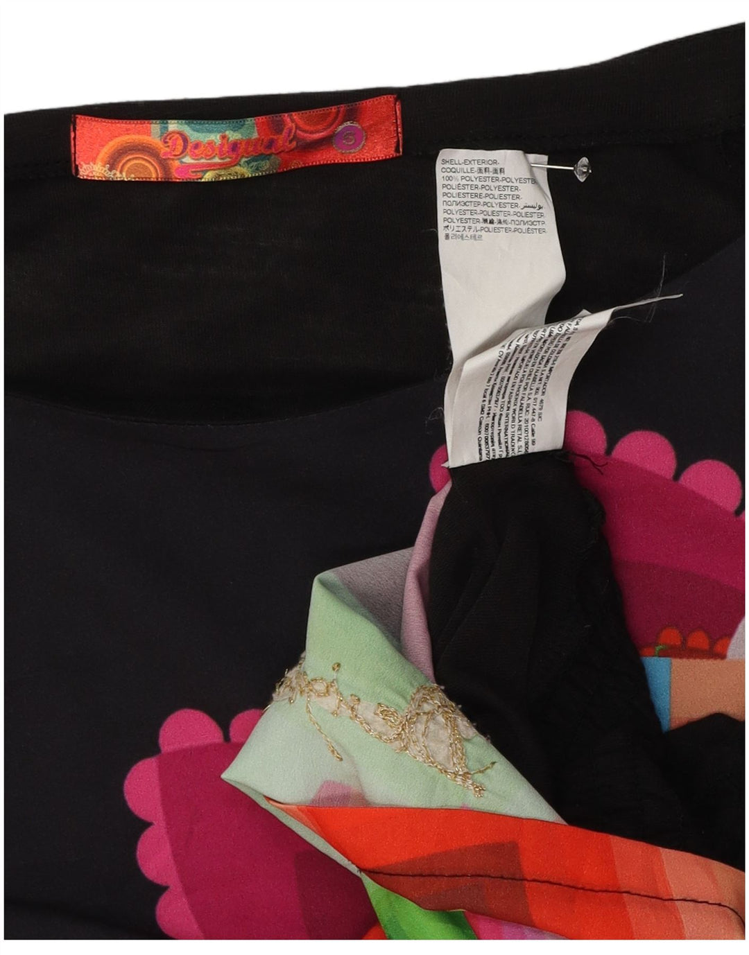 Desigual Haut surdimensionné graphique à épaules dénudées pour femme UK 10 Small Noir