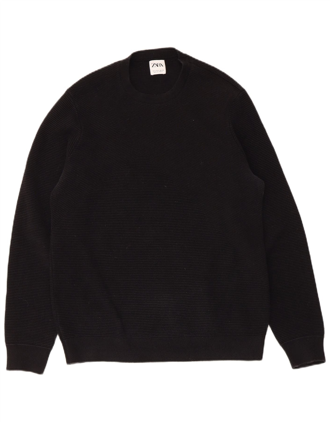 ZARA Pull à col rond pour homme Petit coton noir