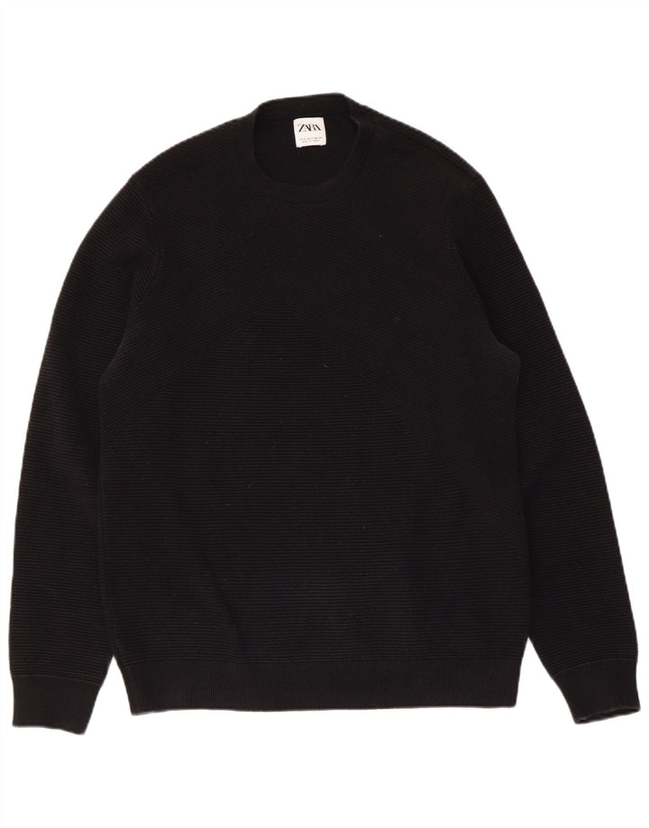 ZARA Pull à col rond pour homme Petit coton noir