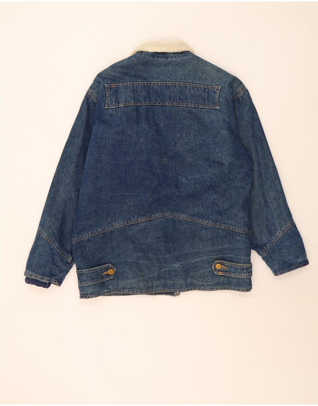 vintage Femme Oversize Sherpa Denim Veste UK 10 Petit Bleu