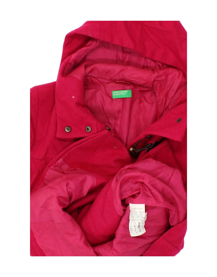 BENETTON Womens Hooded Duffle Jacket UK 8 Small Pink Wool Vintage Benetton and Second-Hand Benetton from Messina Hembry 